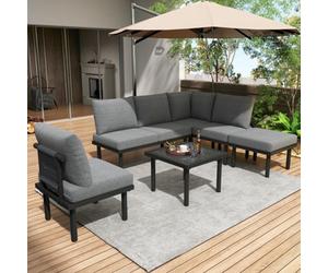 Matteo 6-Piece Grey Garden Lounge Set - Galvanised Frame, Woven Rope Design, Glass Top Table & Weatherproof Cushions