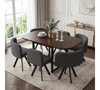 Matteo 6-Seater Dining Table And Chairs Set - Walnut Effect Mdf Table With Grey Linen Chairs