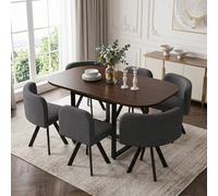 Matteo 6-Seater Square Dining Table Set with Linen Chairs - Walnut & Grey Matteo Walnut