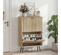 Matteo 60cm Oak Grooved Shoe Cabinet - Mid-Century Modern in Light Brown Matteo Light Brown
