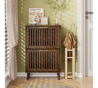 Matteo 60cm Walnut Wavy Groove Shoe Cabinet - Mid-Century Modern - Storage | Size: 60 cm Matteo Walnut 60 cm