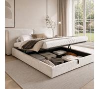 Matteo 6Ft Super King Ottoman Storage Bed Frame - Beige Chenille Upholstered, Extra-Wide Split Headboard