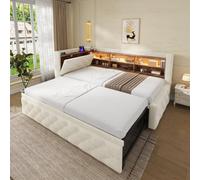 Matteo 90 X 190 Cm Velvet Sofa Bed Frame With Storage, Led Lighting & Usb Charging - Beige
