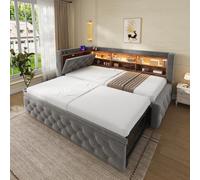 Matteo 90X190Cm Velvet Pull-Out Sofa Day Bed Frame With Storage, Led Lights & Usb/type-C Charging In Dark Grey