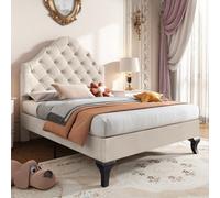 Matteo Adjustable Beige Velvet Upholstered Single Bed With Wooden Slat Support, 90X190Cm