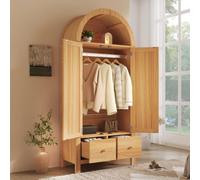 Matteo Arched 2-Door Wardrobe With Rattan Detail - Oak Effect