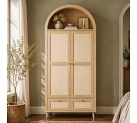Matteo Arched Rattan-Effect Double Wardrobe - 2 Doors, 2 Drawers, Natural Oak Matteo Natural
