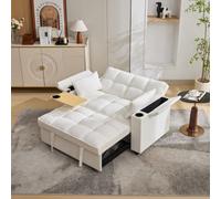 Matteo Beige 2-Seater Click Clack Pull-Out Sofa Bed With Usb Ports, Cup Holders & Adjustable Backrest