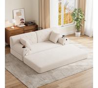 Matteo Beige 2-Seater Corduroy Sofa Bed, High Back With Storage Pockets & Cup Holders, No Assembly