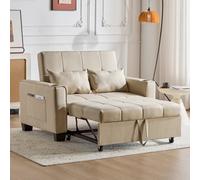 Matteo Beige 2-Seater Pull-Out Sofa Bed With Adjustable Backrest & Cup Holders