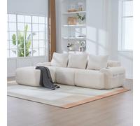 Matteo Beige 3-Seater Modular Corduroy Sofa With Ottomans, Integrated Cup Holders & Side Storage Pockets