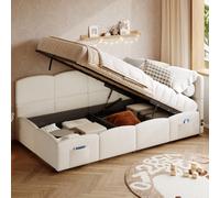Matteo Beige Boucle Upholstered 3Ft Single Daybed With Hydraulic Ottoman Storage & Usb Ports