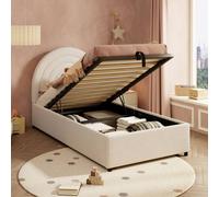 Matteo Beige Boucle Upholstered Single Bed Frame with Hydraulic Storage Matteo Beige Single