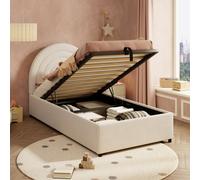 Matteo Beige Boucle Upholstered Single Bed Frame With Ottoman Storage & Headboard (90X190Cm)