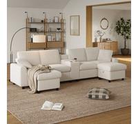 Matteo Beige Corduroy U-Shaped Sectional Sofa With Storage Ottomans & Usb-C Charging - Luxury Living Room