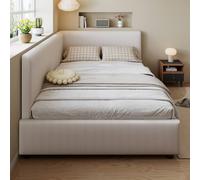 Matteo Beige Corduroy Upholstered Double Bed Frame with Headboard & Side Rail Matteo Beige Double