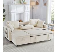 Matteo Beige L-Shaped Convertible Sofa Bed: Reversible Chaise, Storage, Drop-Down Table & Usb/type-C Charging