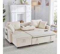 Matteo Beige L-Shaped Convertible Sofa Bed with Storage, Drop-Down Table Matteo Beige