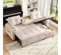 Matteo Beige L-Shaped Corner Sofa Bed With Pull-Out Double Sleeper, Reversible Chaise, Storage & Cup Holders