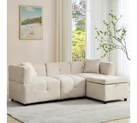 Matteo Beige L-Shaped Sectional Fabric Sofa With Storage Ottoman & 2 Cushions For Living Room