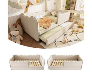 Matteo Beige Linen Upholstered Daybed With Pull-Out Trundle - 3Ft Single Sofa Guest Bed For Kids & Adults