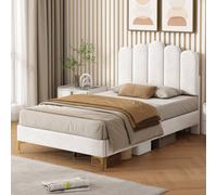 Matteo Beige Single Velvet Upholstered Bed Frame with Scalloped Tufting Matteo Beige Single