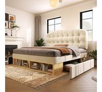 Matteo Beige Upholstered 3Ft Single Bed Frame With Storage Drawers And Adjustable Headboard