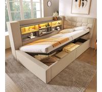 Matteo Beige Upholstered Daybed Single Sofa Bed with Storage & USB Charging Matteo Beige Single