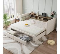 Matteo Beige Upholstered Daybed With Pull-Out Trundle & Storage Drawers - 3Ft Single Sofa Bed For Guests