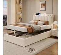 Matteo Beige Velvet 3Ft Single Ottoman Bed Frame With Usb/type-C, Led Light & Storage Headboard (90X190Cm)
