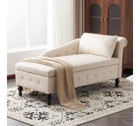 Matteo Beige Velvet Chaise Lounge Sofa - Modern Storage Right Arm Matteo Beige