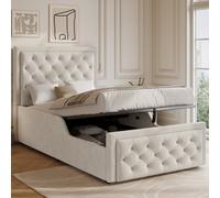 Matteo Beige Velvet Children's Single Bed Frame With Hydraulic Storage - 3Ft