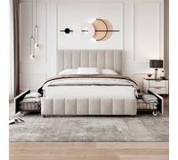 Matteo Beige Velvet Double Bed Frame with Storage Drawers Matteo Beige Double