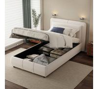 Matteo Beige Velvet Ottoman Storage Bed Frame - 3Ft Single Upholstered With Hydraulic Lift & Removable Headboard