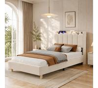 Matteo Beige Velvet Single Platform Bed Frame With Storage Headboard, Usb/type-C & Reading Light - 90X190Cm