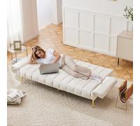Matteo Beige Velvet Sofa Bed With Adjustable Split Backrest & Armrests, Metal Legs - Modern Convertible Sleeper