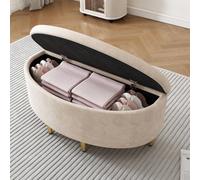 Matteo Beige Velvet Storage Ottoman Bench With Metal Legs, 90X40X42Cm