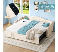 Matteo Beige Velvet Upholstered 3ft Single Daybed with Pull-Out Trundle & USB Charging Station - Ideal Sofa Bed Matteo Beige Single