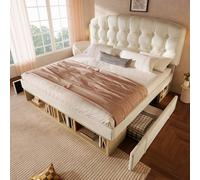 Matteo Beige Velvet Upholstered King Bed Frame with Storage Matteo Beige King
