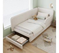 Matteo Beige Velvet Upholstered Single Bed with Storage Drawer & Side Rails Matteo Beige Single