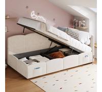 Matteo Beige Velvet Upholstered Single Daybed Sofa Bed Frame With Hydraulic Storage & Usb Charging - 90X190Cm