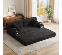 Matteo Black 2-Seater Corduroy Sofa Bed With High Back, Metal Frame, 4 Pockets - 2 Cup Holders - Ideal For Small Spaces