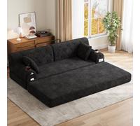Matteo Black 3-Seater Corduroy Sleeper Sofa - High Back, Cupholders, Storage Matteo Black