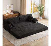 Matteo Black 3-Seater Corduroy Sofa Bed With High Back, 2 Cup Holders & 4 Storage Pockets
