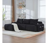 Matteo Black 3-Seater Modular Corduroy Sofa With Ottomans, Configurable L-Shape, Built-In Cup Holders & Storage Pockets