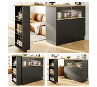Matteo Black 360 Swivelling Dining Bar Sideboard With Storage & Wood-Effect Top