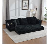 Matteo Black Corduroy Convertible Sofa Bed With High Back, Side Pockets & Cup Holders