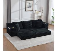 Matteo Black Corduroy Sofa Bed - High Back, Storage Pockets & Cup Holders Matteo Black