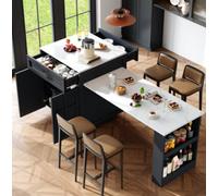 Matteo Black Extendable Bar Table With Storage & Drawers - Mdf Kitchen Island (133-202Cm)
