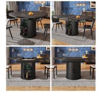 Matteo Black Extendable Dining Table, Round To Oval, 118-158Cm, Seats 6, Mdf & Metal Kitchen/dining Room Table